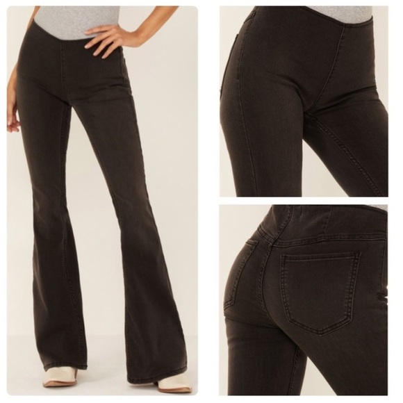 We The Free Penny Pull-On Black Flare Jeans Pants Retro 70’s Boho New Stretch - Picture 3 of 15